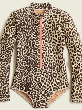 Crewcuts Leopard Print Rashgaurd Swimsiit Sz 6-7